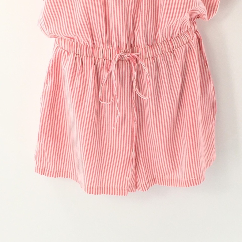 Michael Stars Shantel Romper Drawstring Pockets Pink White Striped Shorts Sz M - Picture 6 of 13